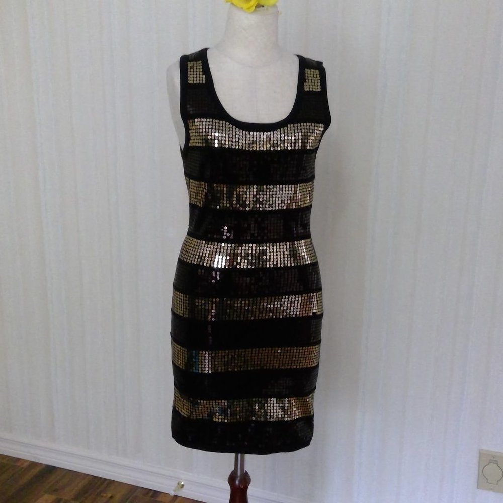 Black and gold shift dress